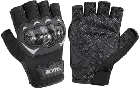 Guantes de Motocicleta sin Dedos, Guantes de Motos de Media Dedo, Hombres Unisex para Mujeres Montar en Verano Fibra de Carbono Biker de Engranaje Protegido (Negro, Large)