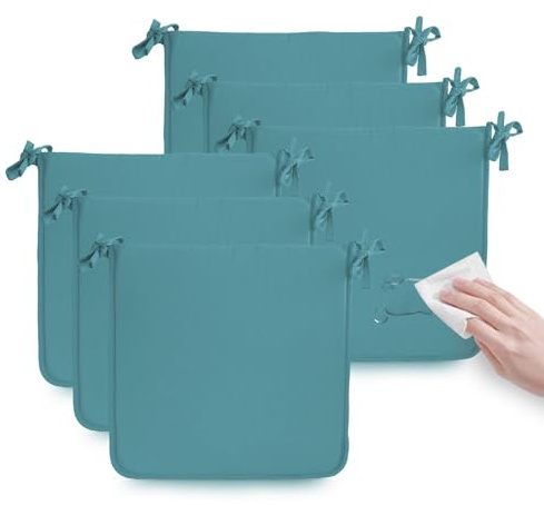 Pack 6 Cojín para silla 40x40x2 cm｜Repelente al agua y fácil de limpiar｜Con cintas de sujeción｜Funda con cremallera desmontable｜Uso interior y exterior｜Ideal para comedor, terraza, jardín u oficina