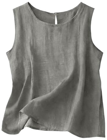 Générique Chemisier Femme Été sans Manche Col Rond Coton et Lin Gilet Couleur Uni Boutonné Bureau Travail Basique Tops Ample Respirant Plage Loisirs Blouses