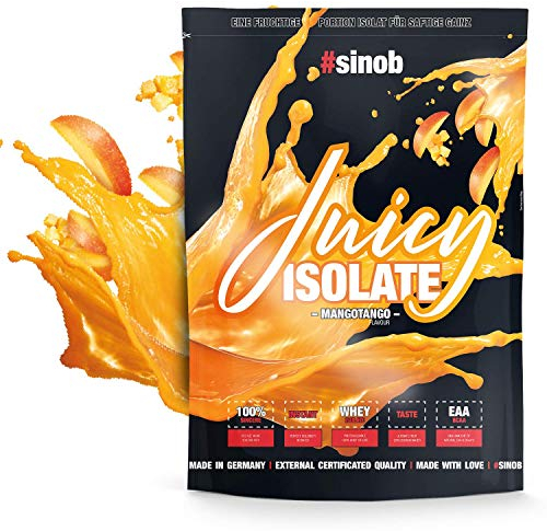 Juicy Isolate Whey Protein Pulver (Mango) 1 x 1000g - 96,1% Molkenproteinisolat. Fettarmes Eiweißpulver aus Molkenprotein mit BCAAs und EAAs