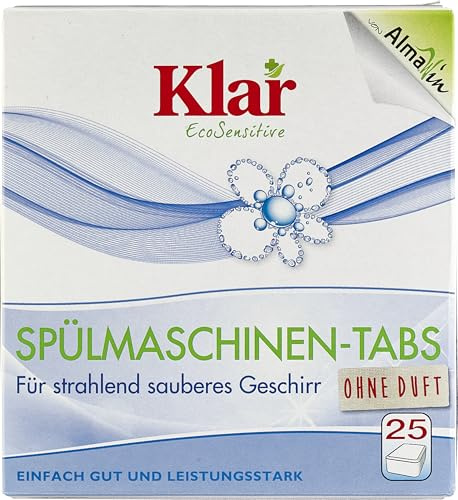 Klar Organic Dishwasher Tabs, Pack of 25 (6 x 500 g)