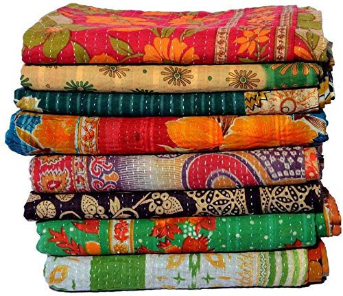 Indisk vintage kantha-täcke handgjort överkast vändbart överkast bomullstyg BOHEMIAN täcke (5)