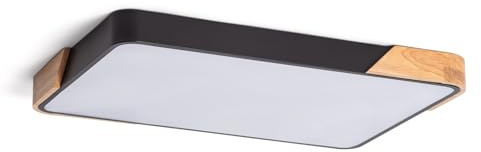 LEDKIA LIGHTING - Plafón LED 30W Rectangular | Temperatura de Color Seleccionable | Dimensiones 625x425 mm | Iluminación 2400 lm | Negro, Metal, Madera