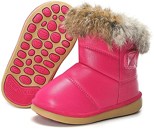 Gaatpot Stivaletti per Bambine e Ragazze Stivali da Invernale Scarpe da Neve Fodera Caldi Pelliccia Stivaletto Piatto Antiscivolo Boots Rosa 28EU = 29CN