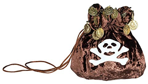 Boland 74122 - Piraten-Beutel, Größe 18 x 18 cm, Samtoptik, Totenkopf, Münzen, Tasche, Seeräuber, Pirat, Kostüm, Karneval, Mottoparty, Halloween