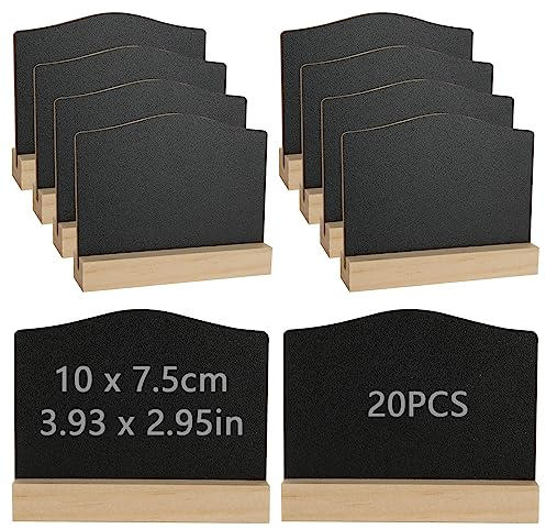APACALI 20 PCS Mini Chalkboard Signs, Small Blackboard Double Sided with Wooden Base, Erasable Message Tabletop Board for Wedding, School, Birthday, Party, Bar, Table Numbers Food Signs, 3.9*2.9 inch