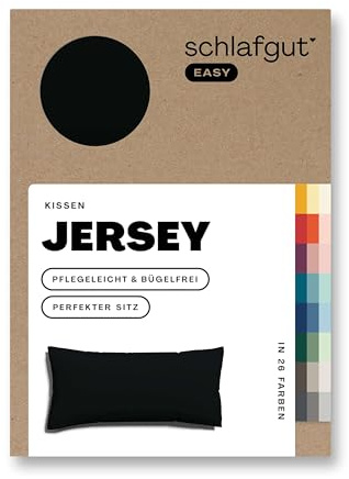 schlafgut Easy Mako-Jersey Kissenbezug 40x80 cm Off-Black (Schwarz) – 100% Baumwolle Kopfkissenbezug Bügelfrei mit Ton-in-Ton Reißverschluss – Made in Green by Oeko-TEX