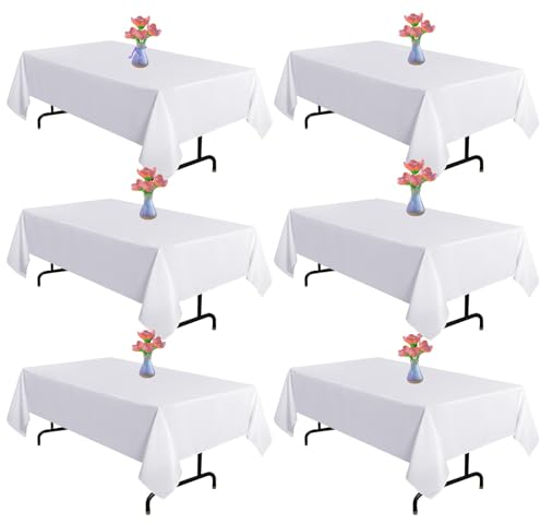 Vnituasr 6er-Pack weiße Rechteckig Tischtuch, 153×260 cm Polyester-Tischdecken