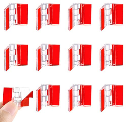 Amabro 12pcs Acrylic Small Folding Hinges, Self Adhesive Plastic Clear Hinge Tools for Glass Crafts, Aquarium Lid, Cabinet, Furniture, Display Stand (30 x 35 mm)