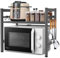 DWDHYEAN Erweiterbares Mikrowellen Regal Küchenregal Stehend Mikrowellenregal Küchenregal Stehend Küchen Organizer mit 6 Haken Organizer für Küchenarbeitsplatten (Grau)