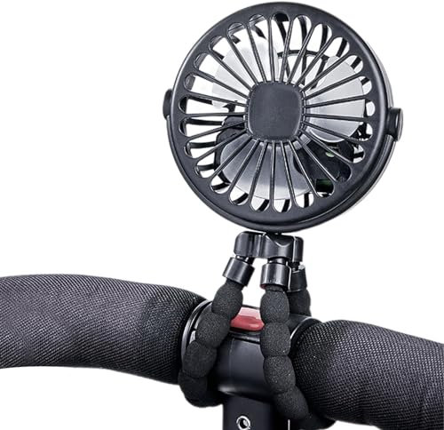 Nkmujil - Ventilador USB de escritorio, pequeño ventilador portátil, ventilador de recarga USB de 3000 mAh para cochecito, trípode flexible de 360°, ventilador de refrigeración de mano para asiento de