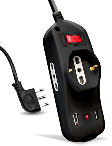 V-TAC Multipresa Elettrica USB C Power Delivery 20W + Porta USB A + 2 Prese Laterali 10/16A Bipasso e 1 Frontale 10/16A Bipasso Schuko - Ciabatta Type-C - Presa per Casa, Ufficio - Nera