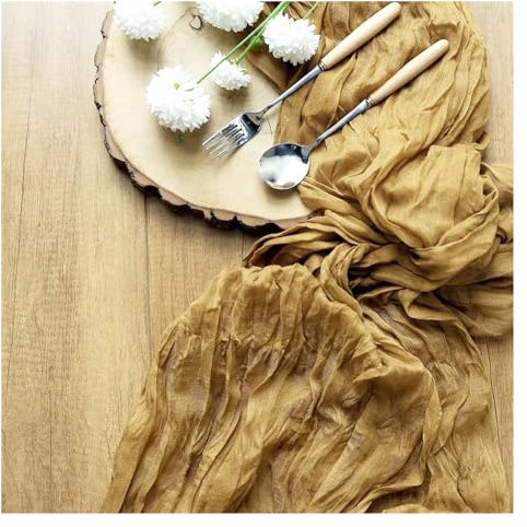 OZLCUA Runner da tavola in Garza Semi-Sheer Gauze Table Runner Cheesecloth Table Setting Dining Vintage Wedding Party Christmas Banquets Arches Cake Decor Lavabile Tablerunner(Kurkuma,90X400cm)