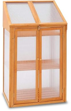 M&HLarge 3-Tier Wooden Greenhouse with Lockable Lid & Transparent Polycarbonate – Perfect for Small Spaces, Patios, and Gardens