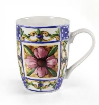 GMM Tazza con Manico in Ceramica Decorata, Assortiti Colori e Motivi Floreali, Capacità 320 ml (Bianco fiore rosa)