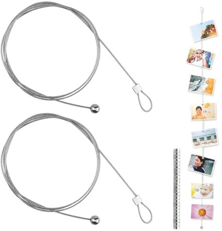 WUSJCOF 2 Stück Fotoseil Fotodrahtseil Fotos Aufhängen Fotoleine mit 35 Magneten Klammern Fotokette Um Bilder Aufhängen Schnur Von Fotos Postkarten (200cm x 1,5mm)