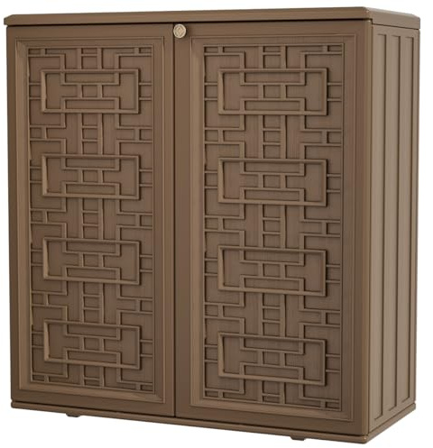 KINYING Outdoor Storage Cabinet Waterproof, Resin 62 Gallon Storage Box for Patio Furniture Cushions, Garden Tools, Pool Accessories (Dark Brown with 1 Shelving)