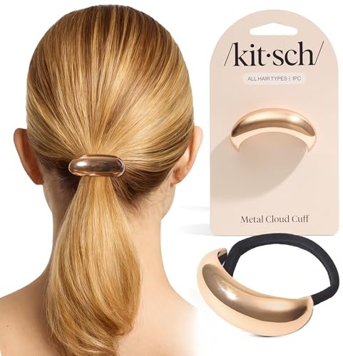 Kitsch Gold Hair Cuff - Metal Ponytail Cuff for Braids, Updos & Everyday Hairstyle | Durable & Elegant Hair Ties | Girl Fashion Accessories - Medium, 1pc