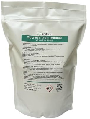 FertilTech Sulfate d'Aluminium 1.5 kg – Amendement Minéral Polyvalent, Réducteur de pH pour Hortensias Bleus, Sols Acides