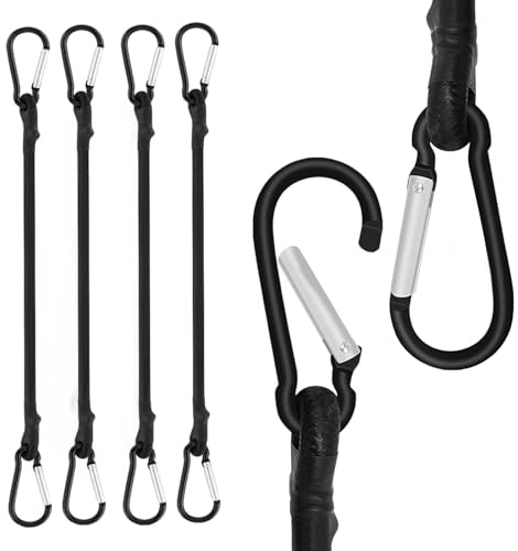 4 Pcs Bungee Cords with Carabiner Clips, 30cm Bungee Cords with Hooks, Durable & Stretchable Elastic Straps with Hooks, for Securing Luggage, Camping Gear, Bike Racks, Car Roof, Mountaineering