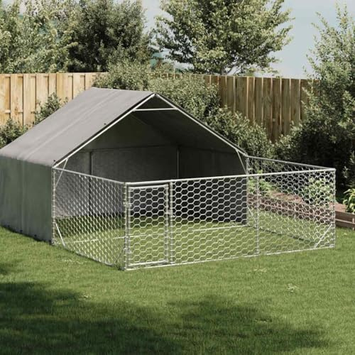 IKAYAA Cuccia per Cani da Esterno con Recinto Box per Cani da Esterno Gabbia Cani Recinto per Cani Cuccia Cane Esterno-4 x 3 x 1.9 m