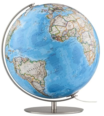 Fusion 3703 Classic: Leuchtglobus 37 cm, klassische Kartografie von National Geographic, Meridian und Fuß aus gebürstetem Edelstahl (Klassischer Globus)