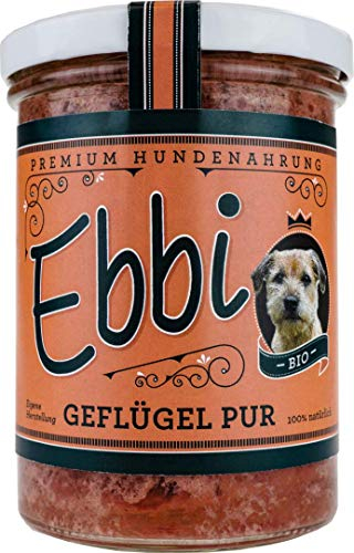 Bio Hundefutter Geflügel Pur mit Geflügel und Hähnchen Ebbi Inhalt: 400g Hundenahrung im wiederverschließbarem Glas (4 x 400g)
