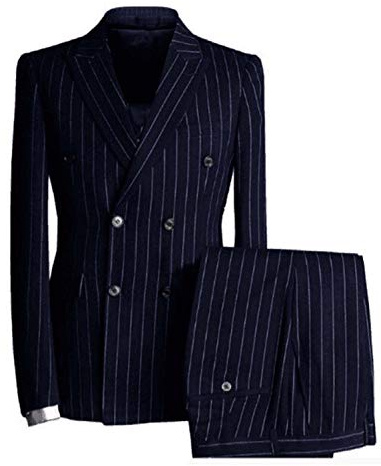 QZI Uomo Completo Giacca Doppiopetto a Righe e Pantaloni Gilet