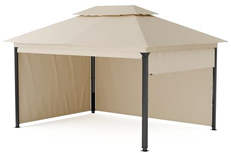 Blumfeldt Grandezza Cortina Tonnelle 3x4 m – Cadre Acier, Toit Polyester, Panneaux Latéraux Enroulables, Résistant aux Intempéries, Beige