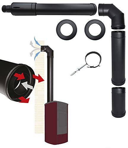 Kit de tuyaux de cheminée poêle à granulés avec sortie coaxiale supérieure dn 80 130 échappement de fumée aspiration d'air fabriqué en Italie