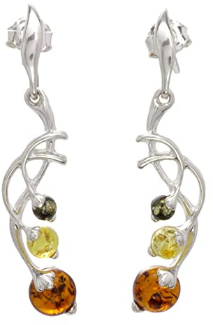 LIGURIUS Ambre DE LA Baltique Argent Sterling 925 Boucles d'oreilles Naturel Multicolore Pierres Précieuses Ambre Bijoux pour Femme Goutte Dangle Boucle d'oreille