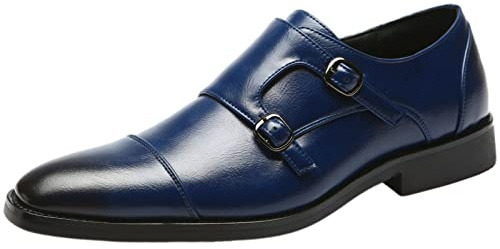 ANUFER Signore Inteligente cap Toe Doppia Fibbia Scarpe da Monaco Pelle Sintetica Formale Scarpe Eleganti Marina Militare SN070533 EU43