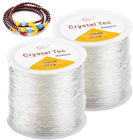 Cordón elástico elástico, 2 rollos de hilo transparente de 1,5 mm, para joyas, cordón de perlas para pulsera, bandas de goma, hilo de nailon para joyas, pulseras, manualidades (200 metros)