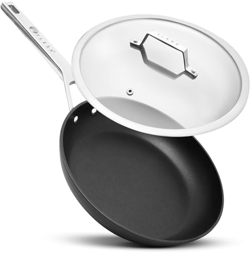 TLESS® Pfanne mit Deckel backofengeeignet Ø 28 cm | Bratpfanne & Universalpfanne für Induktion | sehr widerstandsfähig & spülmaschinenfest | beschichtete Pfanne in Schwarz | Jetzt Testen
