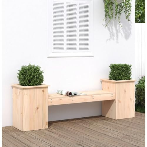 INLIFE 825170 Banc de jardin en pin massif avec pots de fleurs 184,5 x 39,5 x 56,5 cm 20,05 kg
