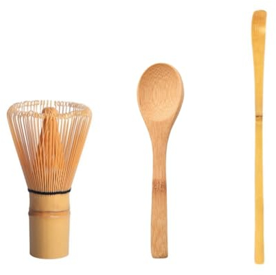 Angelkiss Set da tè verde matcha premium con frusta in bambù naturale. Strumenti per la preparazione della cerimonia del tè con cucchiaino e estrattore per il tè (3 pezzi)