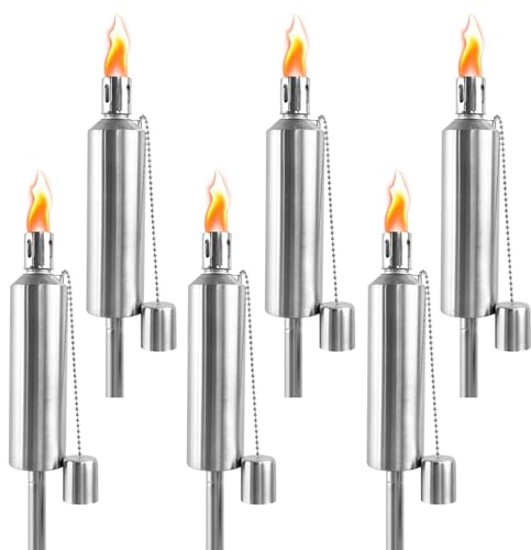 LZQ Lot de 6 torches de jardin en acier inoxydable - Rechargeable - Pour balcon et terrasse