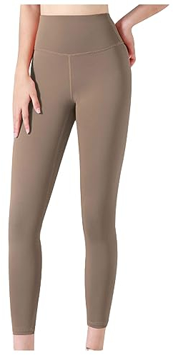 Yoga-Leggings für Damen, hohe Taille, Workout-Leggings, einfarbig, weich, Seitentaschen, Fitness, Laufen, Training, Stretch, Yogahose, schnell trocknend, lange Sporthose, 01 - Kaffee, L