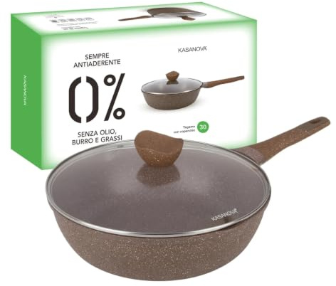 Casanova 30 cm non-stick belagd 0-fettpanna med brunt lock matlagning