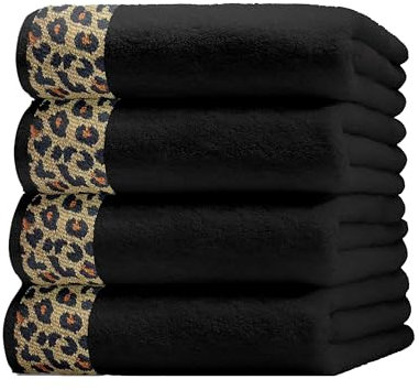 Class Home Collection Handtücher Handtuch 4er Set Jacquard Baumwolle Leopard Schwarz