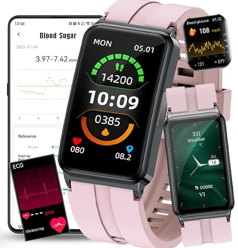 Fohatu ECG Smartwatch 𝐁𝐥𝐮𝐭𝐳𝐮𝐜𝐤𝐞𝐫,𝐁𝐥𝐮𝐭𝐳𝐮𝐜𝐤𝐞𝐫 Fitness-Tracker 𝐄𝐂𝐆 Pulsschlag Temperatur Pulsschlag Blut Blutsauerstoff Schlafüberwachung, Schrittzähler Aktivitätstracker,Pink
