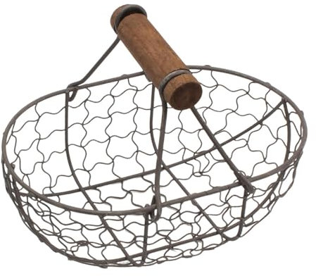 Portauova - Cestino portauova di gallina Cestino portaoggetti da picnic | Cestino per uova in filo metallico con manico in legno, raccolta uova, contenitore per raccolta uova di gallina, cesto per fru