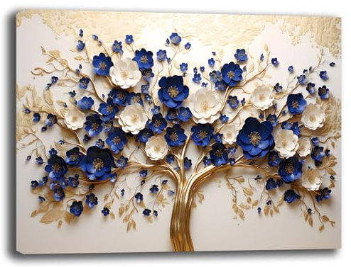 Printerland Quadro Moderno soggiorno ALBERO della VITA Beige Blu Astratto Quadri moderni da Parete Stampa su tela Canvas Decorazione Murale muro Arredo Camera da letto Salone (9, 30x40 cm)