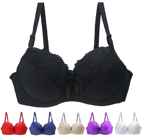 AMDOLE Sale,Damen Push Up Spitze BH Mit Floraler Spitze Gepolsterter Bügel BH Komfort BH,85C,Schwarz