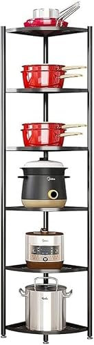 bimiti 6-Tier Kitchen Corner Shelf Triangular Corner Pot Rack Storage Shelf Multi-tier,Carbon Steel Cookware Stand Home Storage Organizer Holder for Pans Pots and Kettles