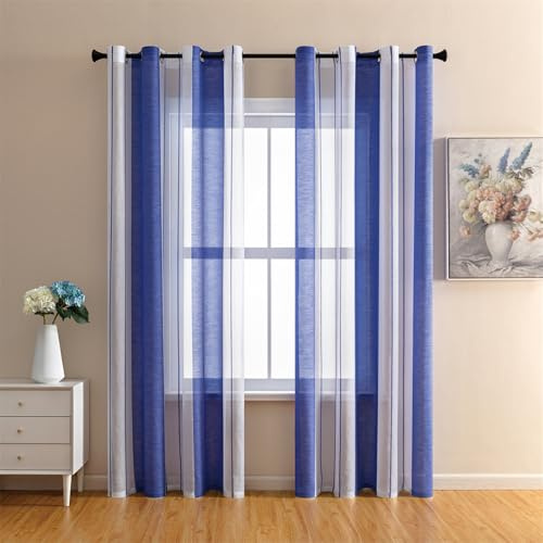 Surwin Translucidas Cortinas Salon, Dormitorio, Cocina - Cortinas y Visillos Estilo Nórdico Sencillo, Visillos Cortos para Ventanas, 2 Piezas Cortina con Ojales (140x260cm,Azul Real)