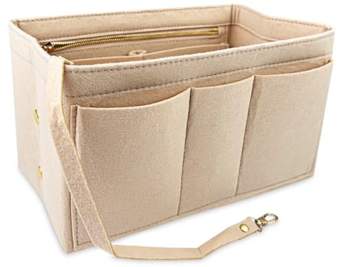 Newpop Organizador de bolsos, organizador de bolsos con compartimentos extraíbles y llavero, bolsillo organizador, bolsillo interior para bolsos, organizador de bolsos de fieltro, organizador de