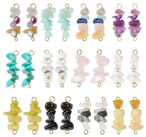24Pcs Gemstone Chip Beaded Connector Charms Chip Stone Beaded Links Connectors 2 Hole Irregular Stone Link Charms for DIY Necklace Bracelet Earring Jewelry Making