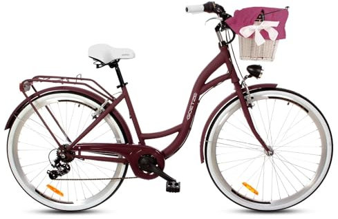 Goetze Mood 28 Zoll Damen Citybike, 18 Zoll Rahmen, 7-Gang Kettenschaltung, V-Bremse vorne & hinten, LED-Beleuchtung, Gepäckträger, Komfortsattel, Schutzbleche, Rattankorb mit Stoffeinsatz!