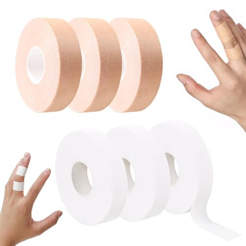 6 Rollen Finger Tape,Tape Fussball,Sporttape Weiß,1,5cm×10m Hautfreundliches Sporttape,Vermeidung von Blasenbildung,Wasserfeste Klettertape,für Volleyball,Fußball (Weiß,Hautfarbe)
